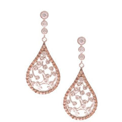 Stylish Brass With Rhodium And Black Rhodium Overlay Teardrop Shaped Dangling Cz Earrings.