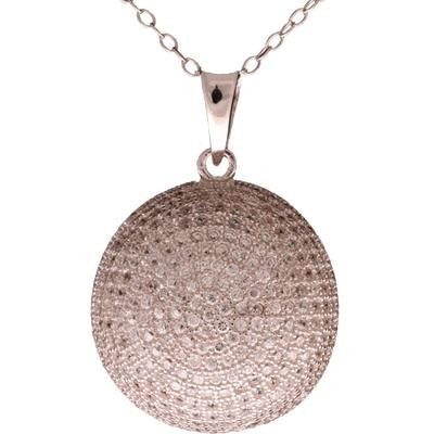 Stunning Sterling Silver With Rhodium Overlay Circle Shaped Cz Pendant.