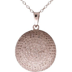 Stunning Sterling Silver With Rhodium Overlay Circle Shaped Cz Pendant.