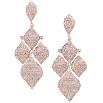 Dazzling Sterling Silver With Rhodium Overlay Diamond Shaped Cz Dangling Earrings.