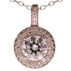 Dainty Sterling Silver With Rhodium Overlay Circle Shaped Cz Drop Pendant. Matching Earrings Available.