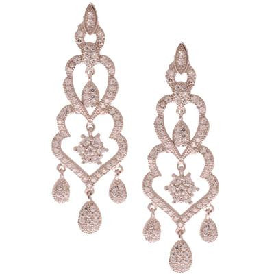 Dazzling Sterling Silver With Rhodium Overlay Chandelier Style Hanging Cz Earrings.