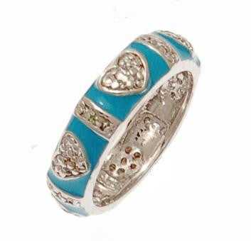 Trendy Sterling Silver With Rhodium Overlay Turquoise Enamel Heart Shaped Ring Size 6.