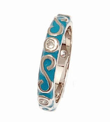 Trendy Sterling Silver With Rhodium Overlay Turquoise Enamel Swirl Shaped Cz Ring Size 8.