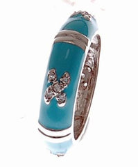 Trendy Sterling Silver With Rhodium Overlay Turquoise Enamel Cz X Design Ring Size 7.
