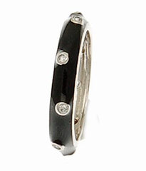 Dainty Sterling Silver With Rhodium Overlay Black Enamel Cz Dot Band Size 8.