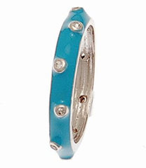 Dainty Sterling Silver With Rhodium Overlay Turquoise Enamel Cz Dot Band Size 8.