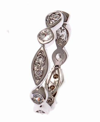 Dainty Sterling Silver With Rhodium Overlay Swirl Shaped Cz Eternity Style Band Size 6.