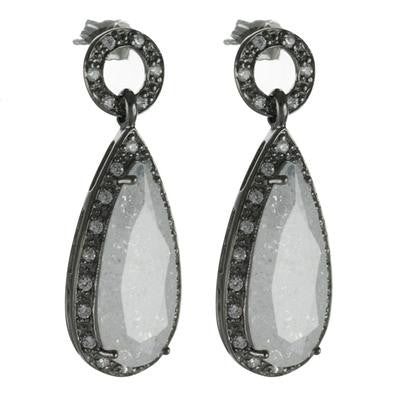 Trendy Sterling Silver With Black Rhodium Overlay With White Crackled Cubic Zirconium Stones Earrings.
