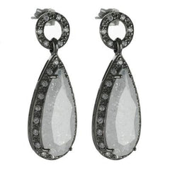 Trendy Sterling Silver With Black Rhodium Overlay With White Crackled Cubic Zirconium Stones Earrings.