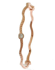 Stylish Brass Bangle With A 14K Rose Gold Overlay. Beautiful Round Cz'S Throughout Bangle.