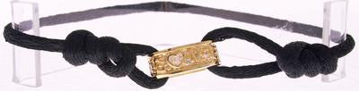 Stylish Sterling Silver With 14K Gold Overlay Black Silk Love Bracelet. Convenient Adjustable Band To Fit Any Wrist Size.