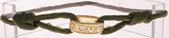 Stylish Sterling Silver With 14K Gold Overlay Olive Green Silk Love Bracelet. Convenient Adjustable Band To Fit Any Wrist Size.