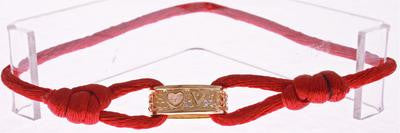 Stylish Sterling Silver With 14K Gold Overlay Red Silk Love Bracelet. Convenient Adjustable Band To Fit Any Wrist Size.