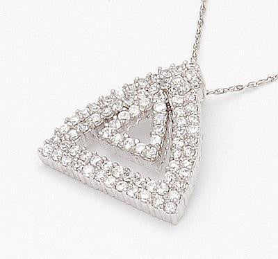 Stylish Sterling Silver With Clear Cubic Zirconia'S Double Triangle Pendant. Rhodium Plated To Prevent Tarnishing. Comes With A 16 Inch Chain.