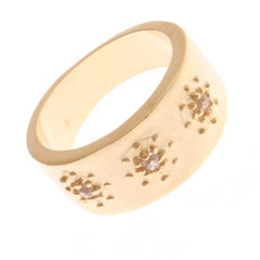 One Lady'S Sterling Silver With Brushed Yellow Gold Overlay Petite ''Cigar Band ''Style Ring. The Ring Contains 3 Round Single-Cut Clear Cubic.Approximately 8.94 Mm And The Bottom Of The Rings' Tapered S