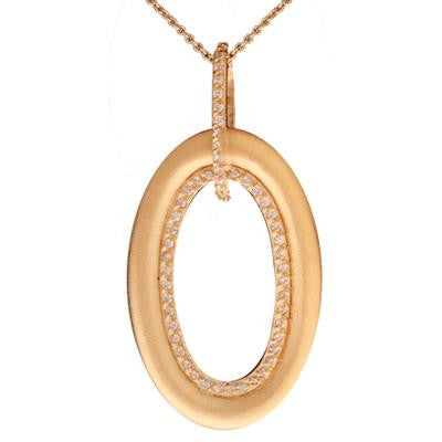 Sterling Silver With Brushed 18 Karat Yellow Gold Overlay And Oval Shaped Cz Pendant.