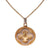 Trendy Two Tone Sterling Silver With 14K Yellow Gold Overlay And Rhodium Overlay Pendant Style Necklace. The Necklace Contains A Round Circle Design Disc With A Clover In Center And Circle Design On It With