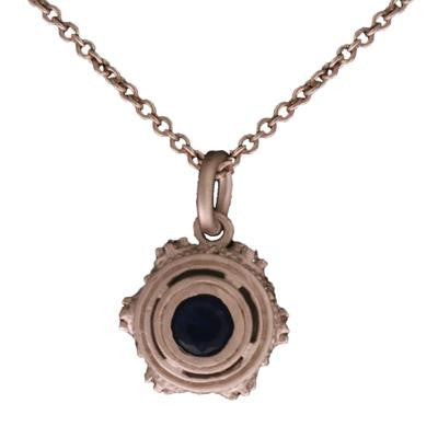 Dainty Sterling Silver With Rhodium Overlay Matte Finish Pendant Style Necklace. The Pendant Is Three D And Contains .25Ct Round Blue Stone In Center With .002Ct X 6 Round Clear Cubic Zirconium Stones Around