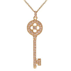 Designer Inspired Sterling Silver With 14K Yellow Gold Overlay Key Style Cz Pendant.