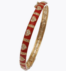 Brass With Rhodium Overlay Red Heart Enamel Bangle
