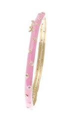 Designer Inspired Brass With 14K Gold Overlay And Pink Enamel Bangle. Beautiful Dot Design Throughout Bangle.