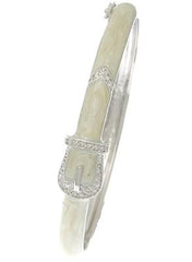 Designer Inspired Brass With A Rhodium Overlay And White Enamel Bangle. Beautiful Buckle Design. Matching Ring Available.
