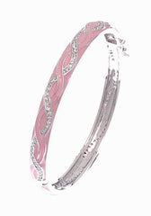 Designer Inspired Brass With A Rhodium Overlay And Pink Enamel Bangle. Beautiful Swirl Design Throughout Bangle. Matching Ring Available.