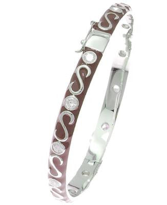 Designer Inspired Brass With A Rhodium Overlay And Brown Enamel Bangle. Beautiful Swirl Design Throughout Bangle. Matching Ring Available.