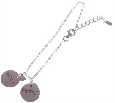 Adorable Sterling Silver Bracelet. Two Round Discs Charms With ''Best'', And ''Friend'' Written On Each. Rhodium Plated To Prevent Tarnishing.