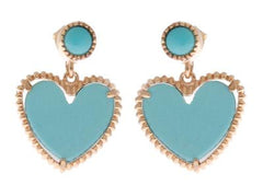 Designer Inspired Sterling Silver, Rhodium Plated Turquoise Drop Heart Earrings Only Available In Rhodium Plate.