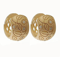 Beautiful Sterling Silver With A 14K Gold Overlay Huggy Style Earrings. Stylish Leaf Design Throughout Earring.