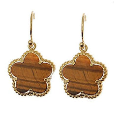 Designer Inspired Sterling Silver With A 14K Gold Overlay Drop Earrings. Beautiful Enamel Tigers Eye Clovers On Each Ear.