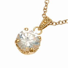 Stylish Sterling Silver With A 14K Gold Overlay Round Cubic Zirconium Pendant With Intricate Swirl Design Around. Comes With A 16 Inch Chain