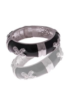 Beautiful Designer Inspired Sterling Silver And Black Enamel Ring. Crisscross Design Throughout Ring. Rhodium Plated To Prevent Tarnishing.