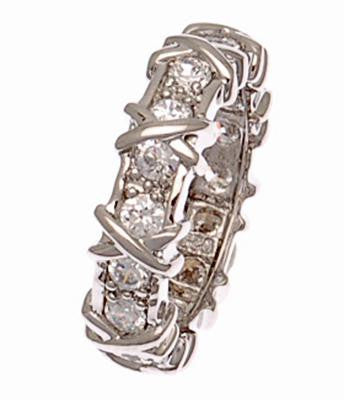 Stunning Sterling Silver Xo Design Eternity Band Style Ring. Dazzling Round Cubic Zirconia'S After Each X. Rhodium Plated To Prevent Tarnishing.