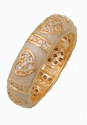 Adorable Sterling Silver With A Gold Overlay And Cream Enamel Ring. Beautiful Heart Design Throughout Ring.