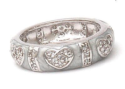 Adorable Designer Inspired Sterling Silver And White Enamel Ring. Beautiful Heart Design Throughout Ring. Ring Is Rhodium Plated To Prevent Tarnishing.