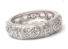 Adorable Designer Inspired Sterling Silver And White Enamel Ring. Beautiful Heart Design Throughout Ring. Ring Is Rhodium Plated To Prevent Tarnishing.