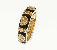Adorable Designer Inspired Brass With A Gold Overlay Black Enamel Ring. Beautiful Heart Design Throughout Ring.