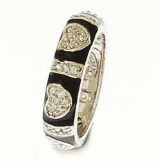 Adorable Designer Inspired Brass With A Rhodium Overlay And Black Enamel Ring. Beautiful Heart Design Throughout Ring. Ring Is Rhodium Plated To Prevent Tarnishing.