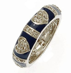 Adorable Designer Inspired Brass With A Rhodium Overlay And Dark Blue Enamel Ring. Beautiful Heart Design Throughout Ring. Ring Is Rhodium Plated To Prevent Tarnishing.