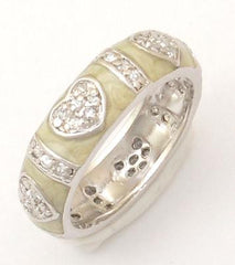 Adorable Designer Inspired Brass With A Rhodium Overlay And Cream Enamel Ring. Beautiful Heart Design Throughout Ring. Ring Is Rhodium Plated To Prevent Tarnishing.