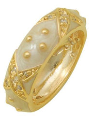 Beautiful Designer Inspired Sterling Silver With A Gold Overlay Cream Enamel Ring. Elegant Criss Cross Design.