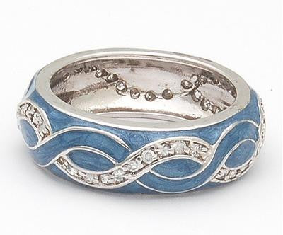 Beautiful Designer Inspired Sterling Silver With Navy Blue Enamel Ring. Elegant Swirl Design. Ring Is Rhodium Plated To Prevent Tarnishing.