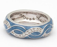 Beautiful Designer Inspired Sterling Silver With Navy Blue Enamel Ring. Elegant Swirl Design. Ring Is Rhodium Plated To Prevent Tarnishing.