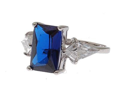 Stunning Sterling Silver Blue Sapphire Color Emerald Stone Cocktail Ring. Ring Is Rhodium Plated To Prevent Tarnishing.
