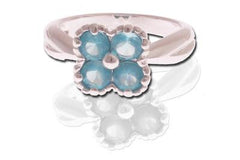 Adorable Sterling Silver Light Blue Flower Stone Face Ring. Four Stones Cluster To Make A Beautiful Flower. Rhodium Plated To Prevent Tarnishing.