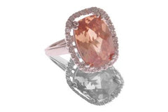 Stunning Sterling Silver Cocktail Ring. Large Center Champagne Stone Surrounded By Cubic Zirconias. Ring Is Rhodium Plated To Prevent Tarnishing.