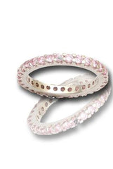 Beautiful Sterling Silver With Pink Stones Eternity Style Band. This Ring Could Be Worn Alone Or Paired. Rhodium Plated To Prevent